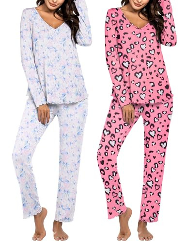 Ekouaer Women's 2 Pack Pajama Set