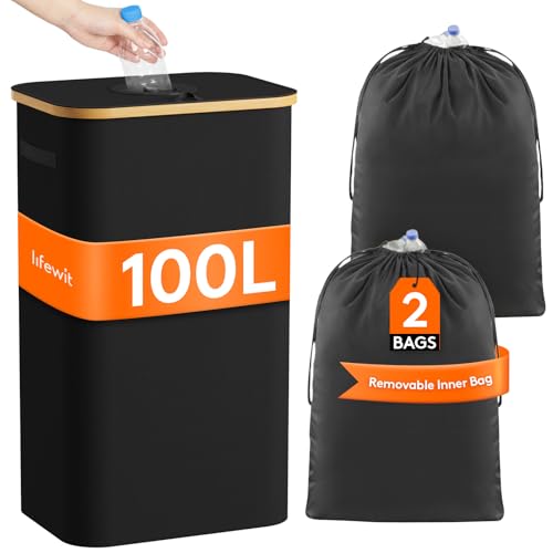 26 Gallon Recycling Bin with Lid and 2 Reusable Inner Bags