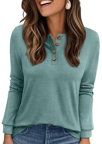 Long Sleeve Henley Tunic Tops