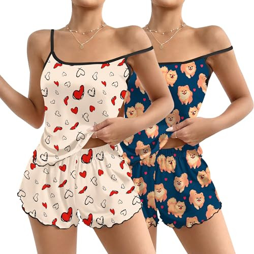 Ekouaer 2 Pack Womens Cami Pajama Sets
