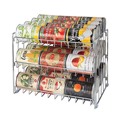 Kitchen Details 3 Tier Can Organizer, Chrome Steel Canned Food Storage Rack, Holds 36 Cans