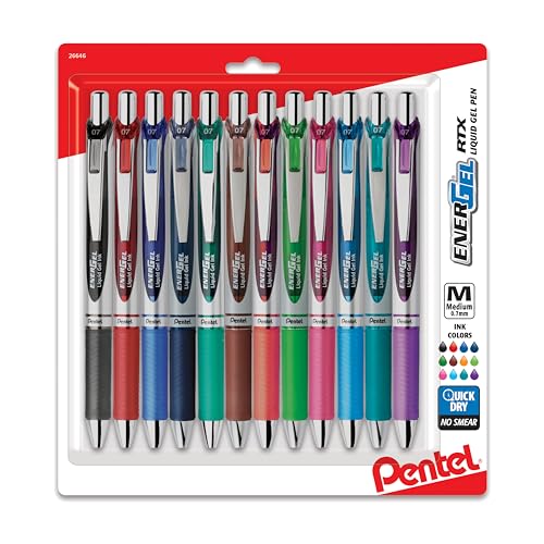Pentel EnerGel RTX Retractable Liquid Gel Pens, 0.7mm, Assorted Colors, 12-Pack