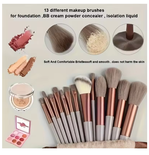 13-Piece Makeup Brush Set with Storage Bag