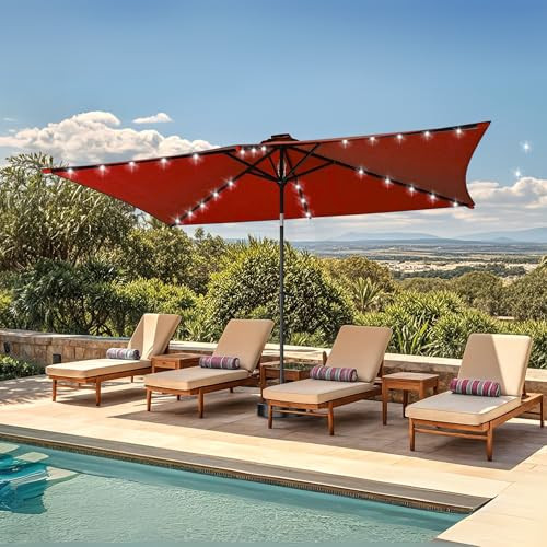 6' x 10' Patio Umbrella w/ Solar Lights