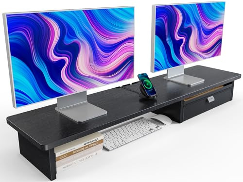 HUANUO Large Dual Monitor Stand with Drawer