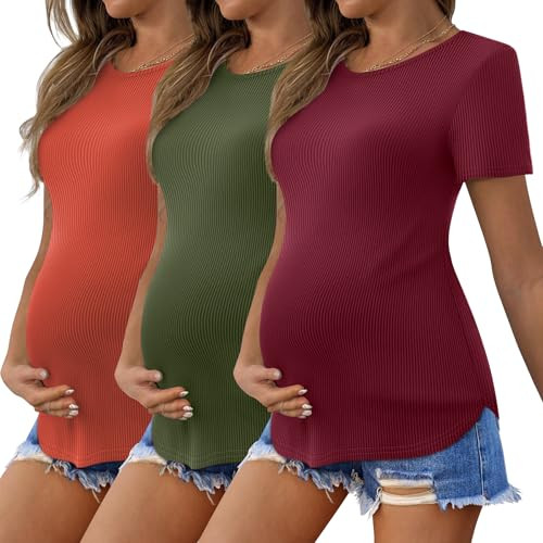 Ekouaer 3 Pack Women's Soft Maternity Shirts