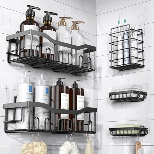 5 PC Eudele Stainless Steel Adhesive Shower Caddies