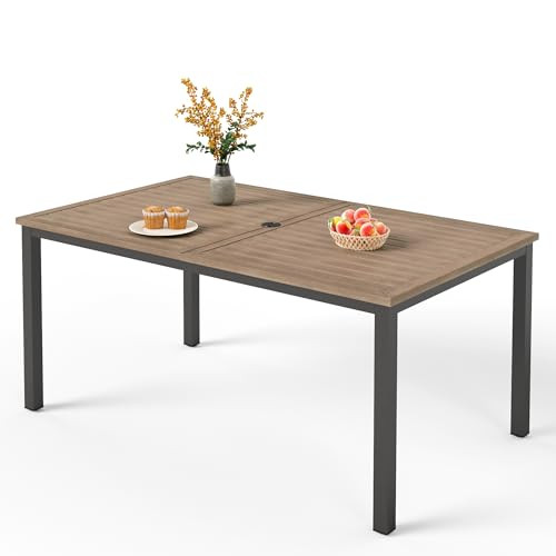 PHI VILLA 64" Rectangle Outdoor Dining Table W/Umbrella Hold