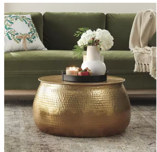 Calluna 30 in. Gold Round Metal Coffee Table with Lift Top Storage