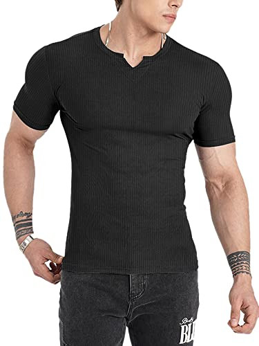 Muscle Cmdr Men's Henley Slim Fit V Neck T-Shirt