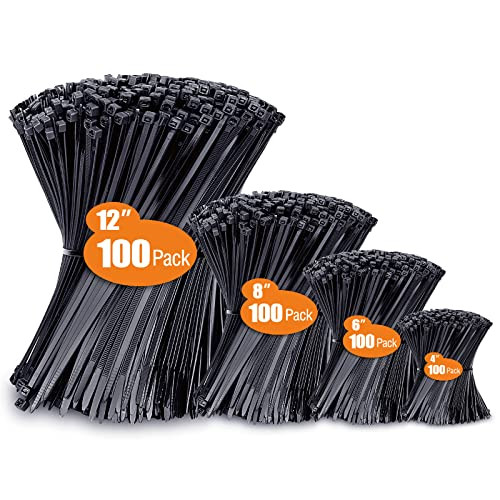 400-Pack Black Cable Zip Ties (Various Sizes)