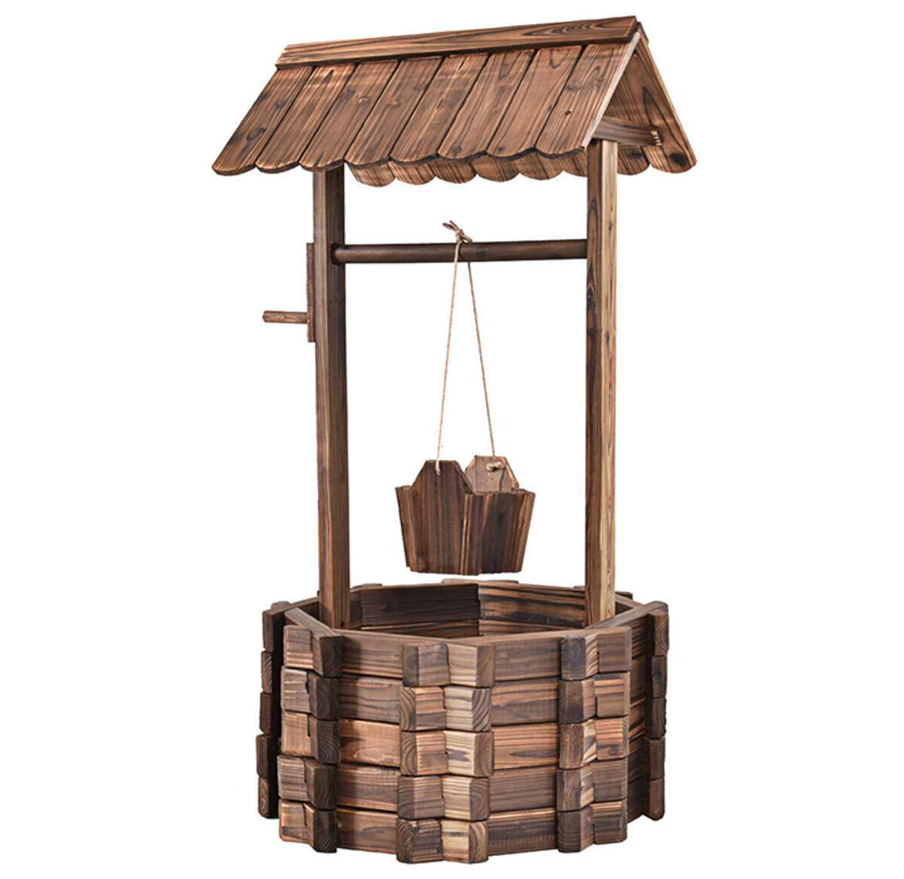 Wooden Wishing Well Bucket Planter