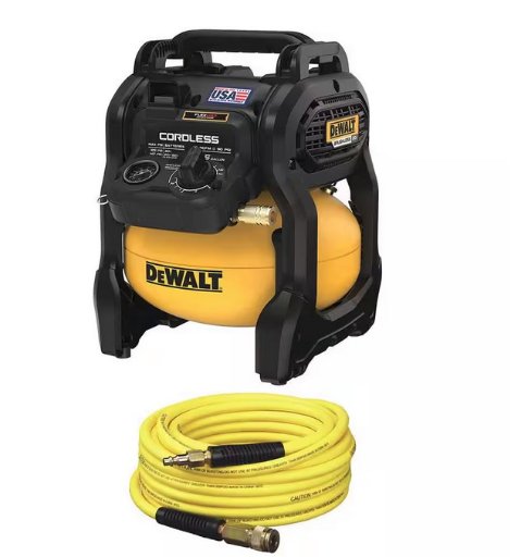 DEWALT 2.5 Gal. 140 psi Portable 20V Cordless Air Compressor with FLEXVOLT Advantage with 50 ft. x 1/4 in. Air Hose