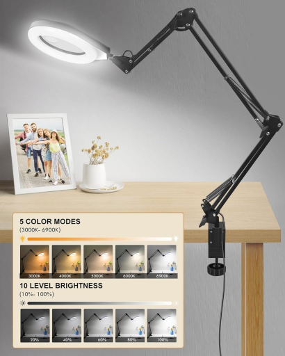 Large Magnifying Desk Lamp with 5 Colors and 10 level Brightness  