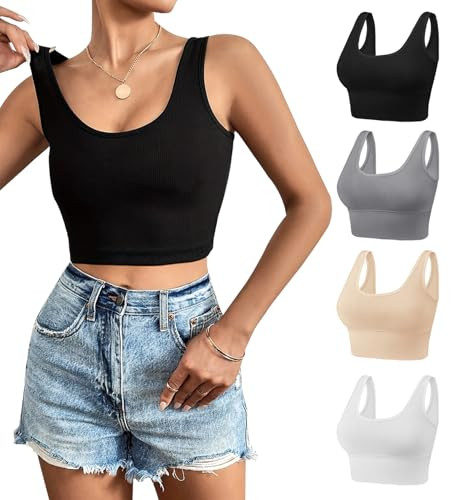 Dreamcountry 4 Pack Women's Slim Fit Ribbed Tank Top