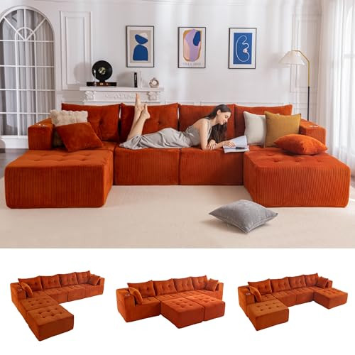 Modular Sectional Sofa with Ottomans