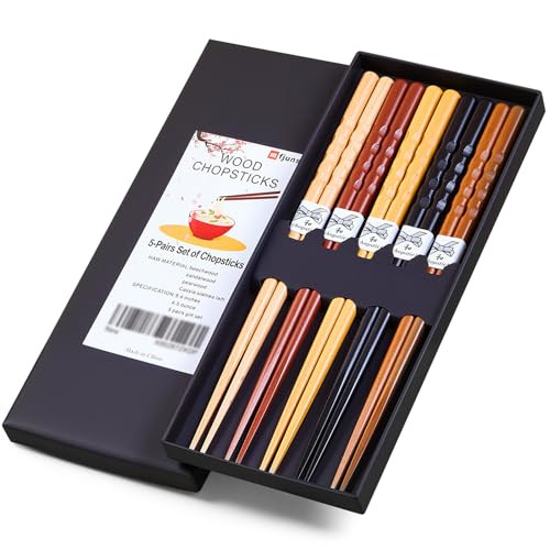 Reusable Natural Wooden Chopsticks, 5 Pairs