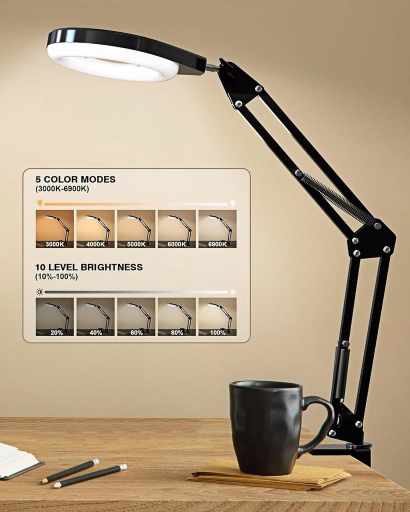 Magnifying Glass Lamp w/ Adjustable 10 Level Brightness and 5 Color Modes