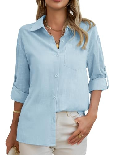 HDLTE Womens Cotton Casual Button Down Shirts