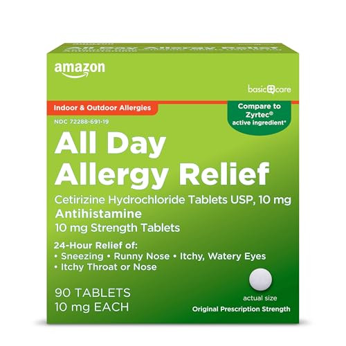 Amazon Basic Care All Day Allergy 10mg Cetirizine Hydrochloride Tablets (90-Count)