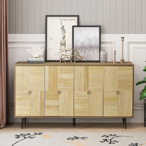 Streamdale Vintage Carved Brown Wood 4-Door Cabinet