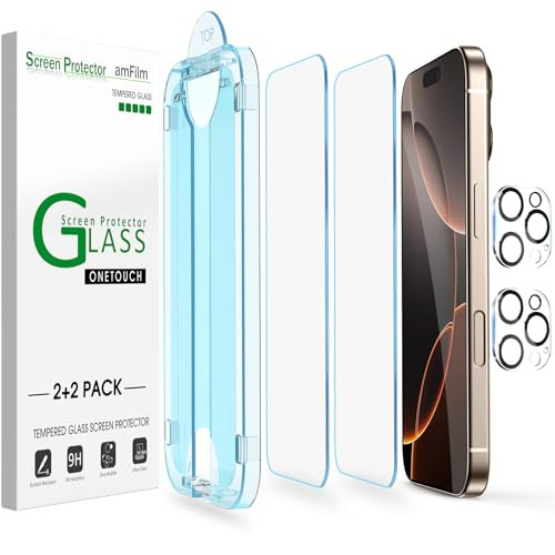 amFilm Auto-Alignment OneTouch Screen and Camera Lens Protector for iPhone 16 Pro Max