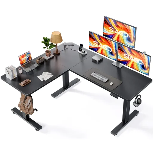 L-shaped 45.7" H x 63" W Standing Desk – Adjustable Height Electric Desk With Memory Controller