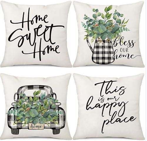 Farmhouse Spring Summer Pillow Covers 18x18", Set of 4