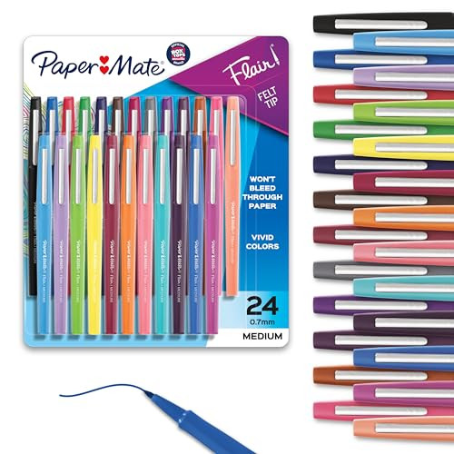 Paper Mate Felt Tip Pens, Flair Marker Pens, Medium Point, Assorted, 24 Count