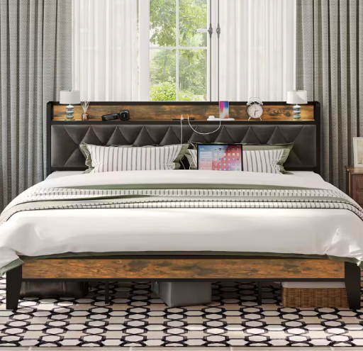 ANCTOR Bed Frames with Storage Headboard
