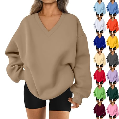 Women's Oversized V Neck Fleece Sweatshirt