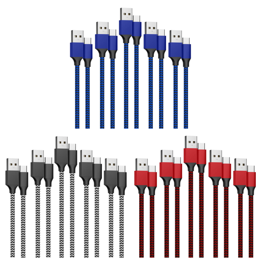 5-Pack of Two-Tone Braided USB-C Charging Cables