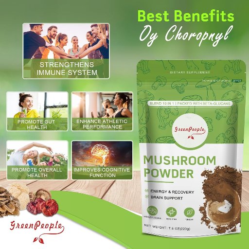 GREENPEOPLE 10-in-1 Mushroom Powder, 78 Servings