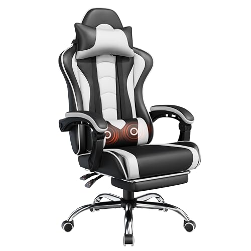 Yaheetech Gaming Chair with Electric Massage Lumbar Support, Footrest & Headrest