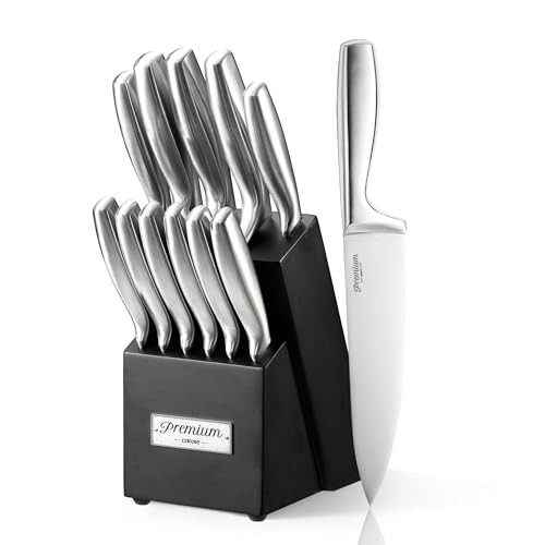 CAROTE 12-Piece Stainless Steel Knife Set with Wooden Block