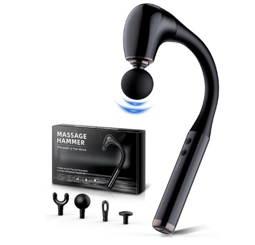 USB C Rechargeable Massage Gun with Upgraded Extension Handle & 4 Massage Heads