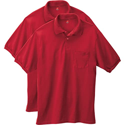 2-Pack Hanes Men's Short Sleeve Jersey Cotton/Polyester Blend Pocket Polo