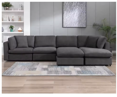 HORGAEO Velvet 4-Seat Convertible Sectional L Shaped Sofa