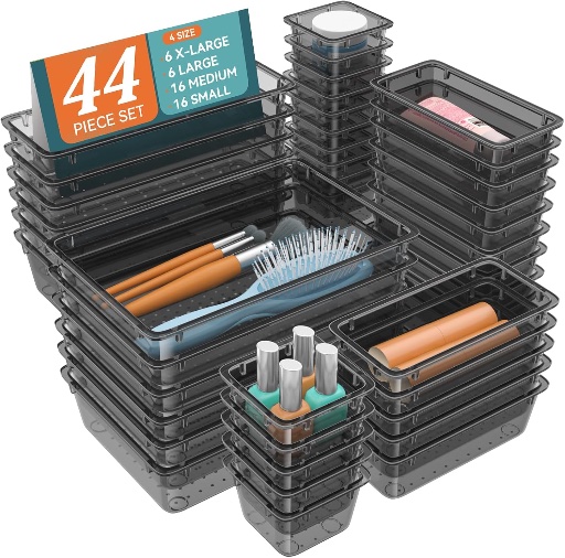 44-Piece Clear Plastic Drawer Organizer Set