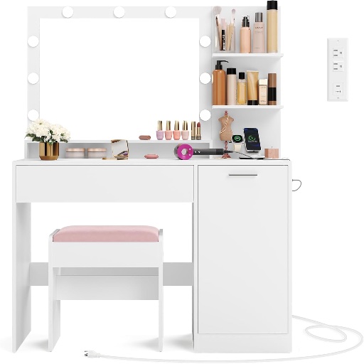VASAGLE Vanity Desk with Mirror and Lights