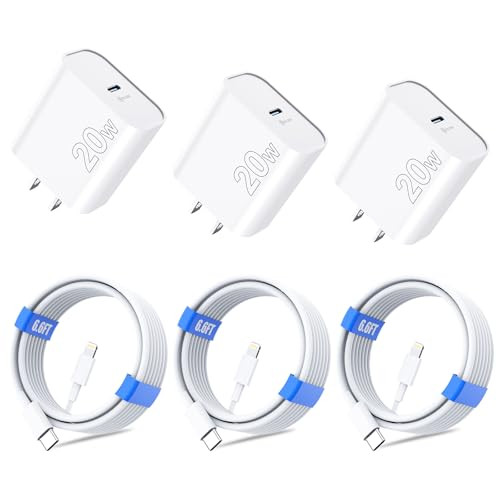 3-Pack Ocupwei 20W PD USB-C Wall Charger Block w/ 3-Pack 6.6' USB-C to Lightning Cable