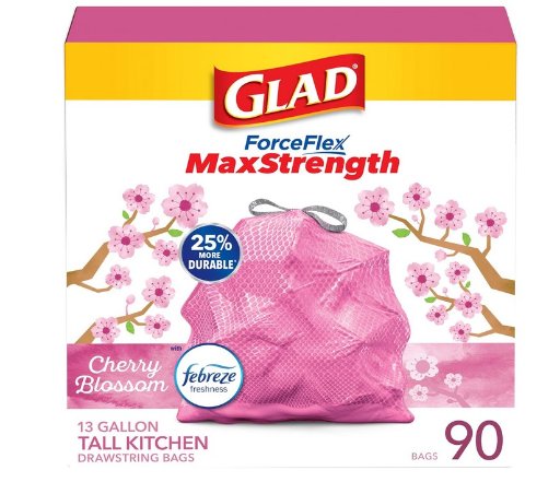 Glad ForceFlex MaxStrength Tall Kitchen Drawstring Trash Bags, 90 Count