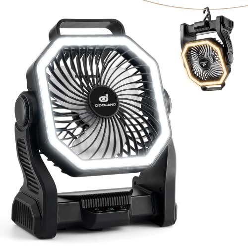 Odoland 20000mAh 4-Speed Rechargeable Camping Fan w/ 3-Color LED Light Deal