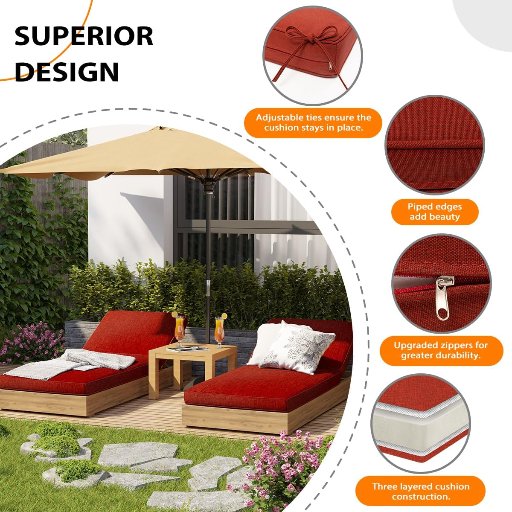 2 Pack Sundale Outdoor Chaise Lounge Cushion