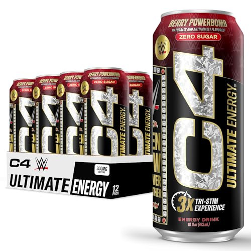 Cellucor C4 Ultimate x WWE Sugar Free Berry Powerbomb Energy Drink, 12 Pack, 16 Fl. Oz.