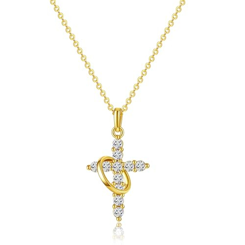 Turandoss Gold Crown Cross Necklace