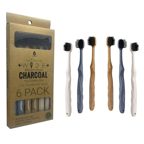 Pursonic Wide Brush Head Charcoal Toothbrush 6-Pack