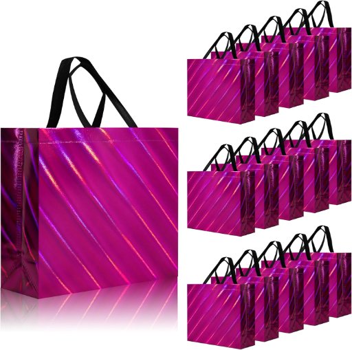 16 Pcs Unique Dazzling Hot Pink Reusable Gift Bags