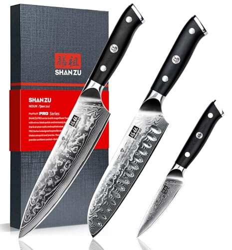 Shan Zu Damascus Chef Knife Set, 3 Pieces