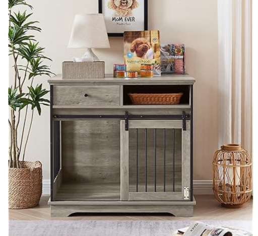 Dog Crate Furniture with Sliding Barn Door